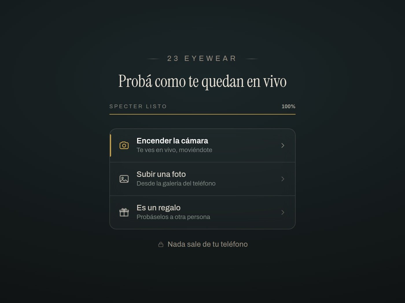 Probador virtual de anteojos — demo para 23 eyewear